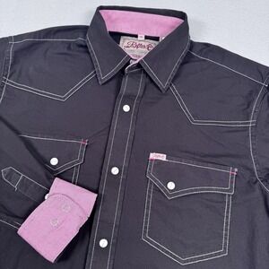 Rafter‎ C Shirt Mens Medium Western Pearl Snap Long Sleeve Cowboy Rodeo Black